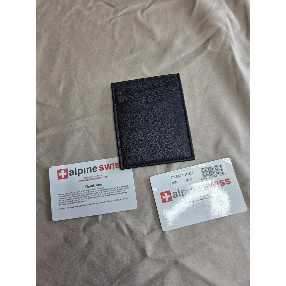 Men's Alpine Swiss Slim Card Holder Wallet Black Leather NWT